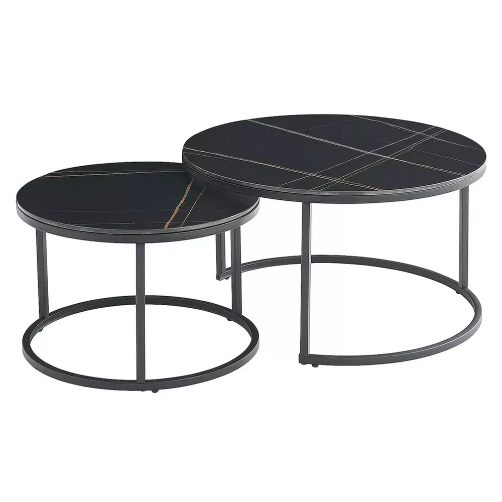 Mese - Set 2 masute FERRANTE D - 80 x 42 cm/60 x 38 cm, alb/negru, ceramica/metal