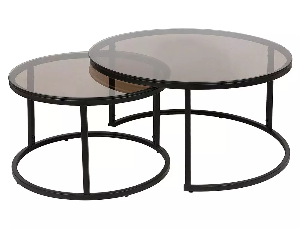 Mese - Set 2 masute FERRANTE E, 80 x 42 cm/60 x 38 cm, fumuriu/negru, sticla/metal