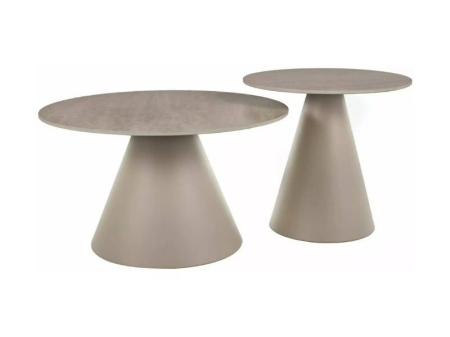 Mese - Set 2 măsuțe HILL II 50xH50cm/ 70xH40cm - Travertin bej, metal casmir