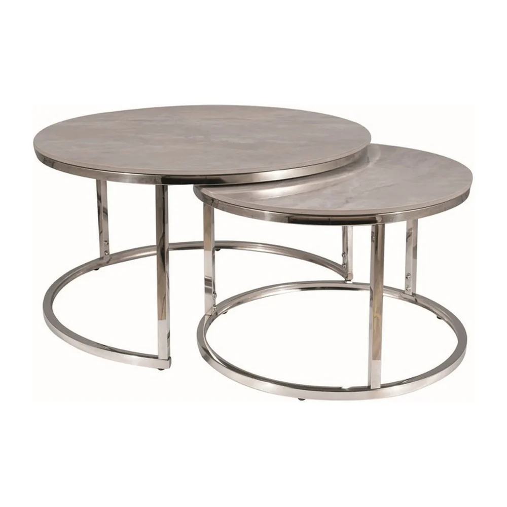 Mese - Set 2 masute PORTAFINO B 60/80 cm, gri cu efect de marmura/crom, ceramica/metal