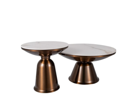 Mese - Set Masa VERA Ceramica Alb/Cupru Ø75 x 41 cm /Ø50 x 49.5 cm