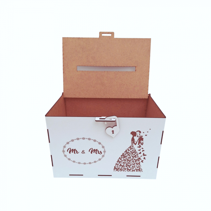 Cutie dar pentru miri, model fluturi, alb, HDF, 30x20x20cm [10]