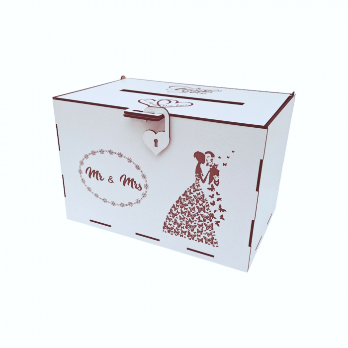 Cutie dar pentru miri, model fluturi, alb, HDF, 30x20x20cm [3]