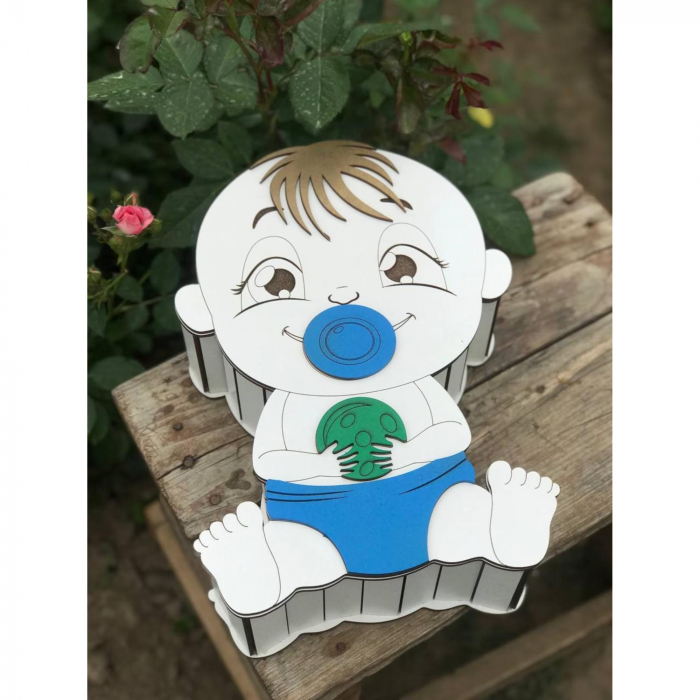 Cutie cadou din lemn, model baiat bebelus, 32x22x9cm [2]