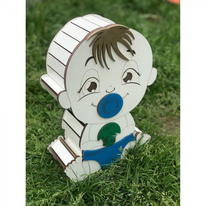 Cutie cadou din lemn, model baiat bebelus, 32x22x9cm [4]