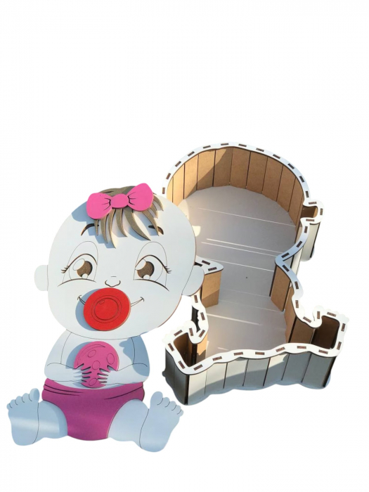 Cutie cadou din lemn, model fata bebelus, 32x22x9cm [3]