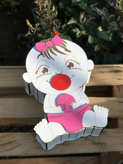 Cutie cadou din lemn, model fata bebelus, 32x22x9cm [2]