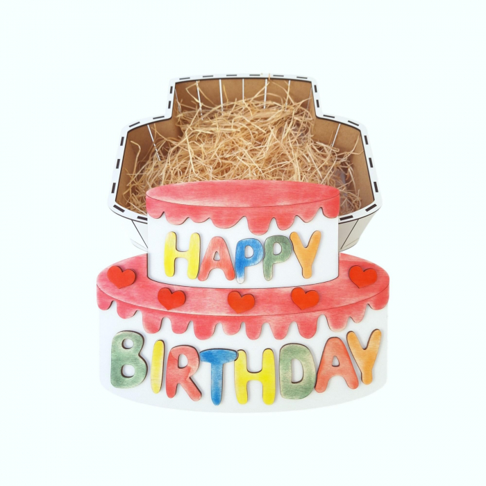 Cutie cadou din lemn, model tort, 32x26x9cm [6]