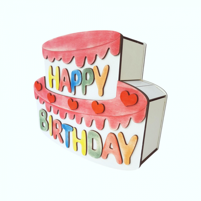 Cutie cadou din lemn, model tort, 32x26x9cm [7]