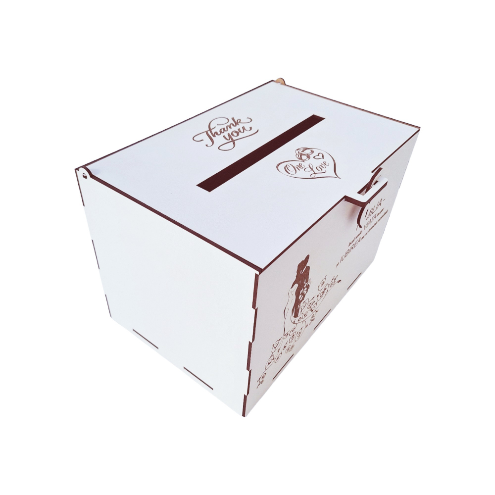 Cutie dar miri din MDF vopsit alb, model cuplu romantic, 30x20x20cm [2]