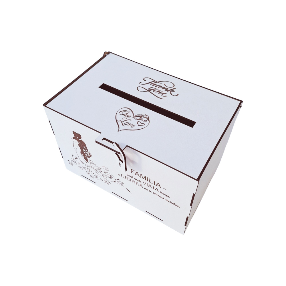 Cutie dar miri din MDF vopsit alb, model cuplu romantic, 30x20x20cm [7]