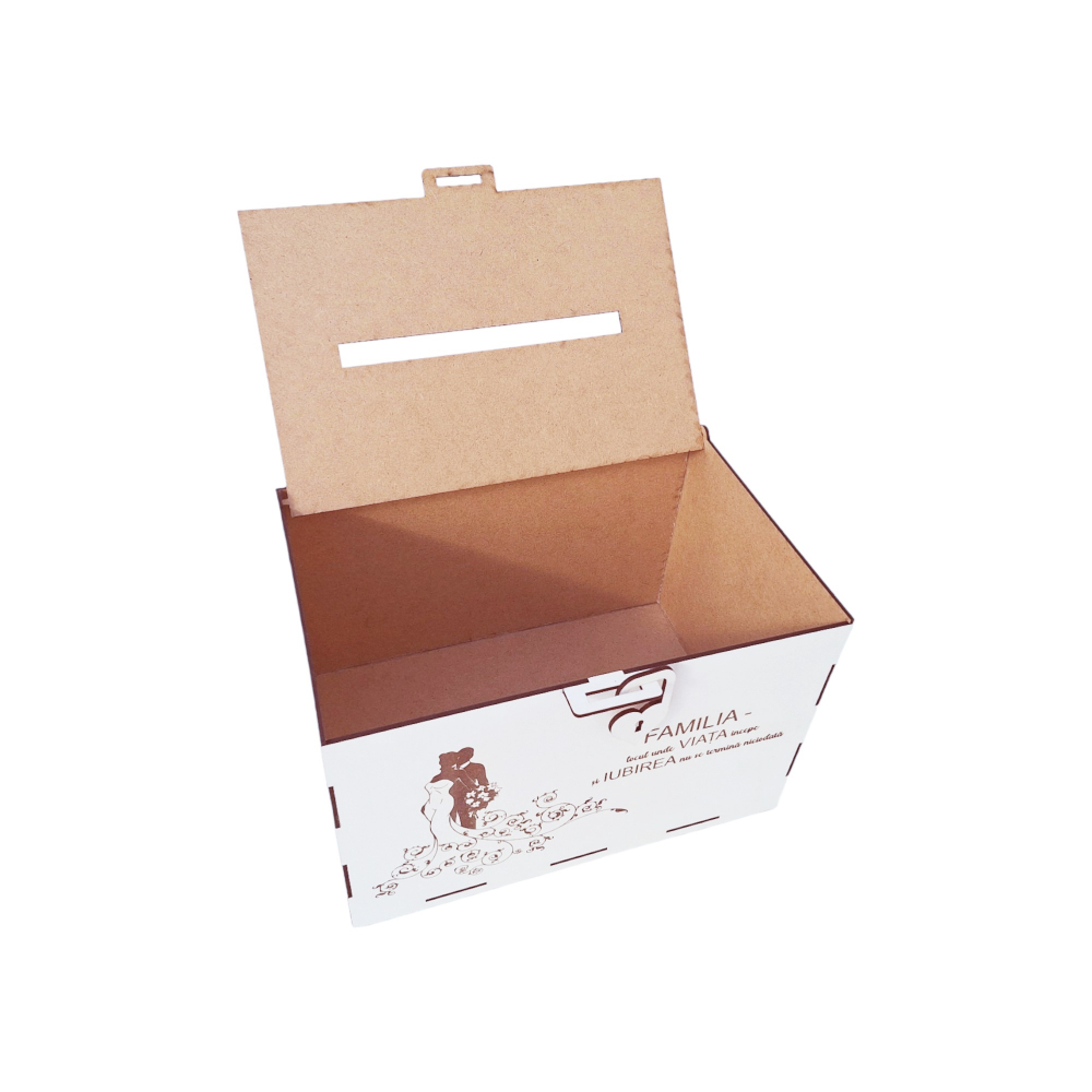 Cutie dar miri din MDF vopsit alb, model cuplu romantic, 30x20x20cm [4]