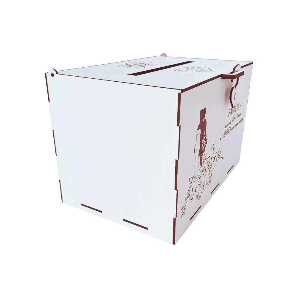 Cutie dar miri din MDF vopsit alb, model cuplu romantic, 30x20x20cm [6]