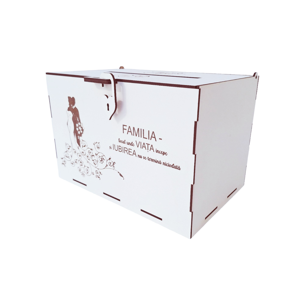Cutie dar miri din MDF vopsit alb, model cuplu romantic, 30x20x20cm [3]