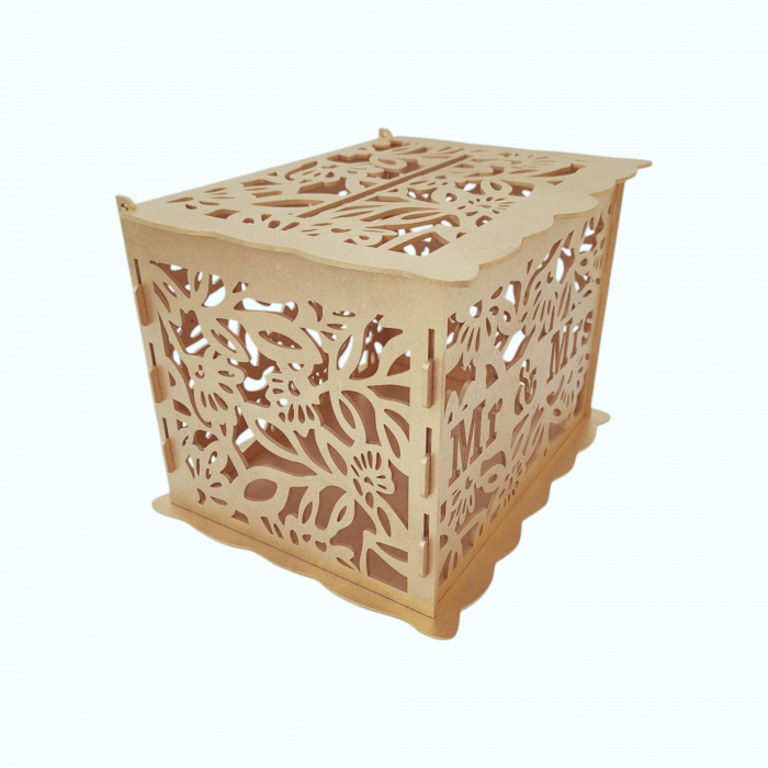 Cutie dar pentru plicuri de nunta, HDF, auriu, 30x24x22.5CM [3]