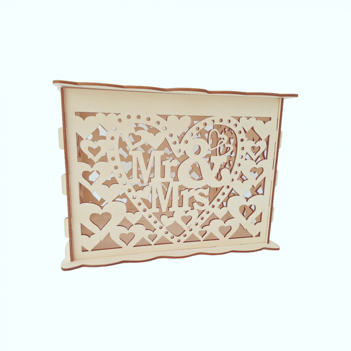 Cutie de bani pentru nunta, lemn, model mr & mrs, 30x24x22.5cm [6]