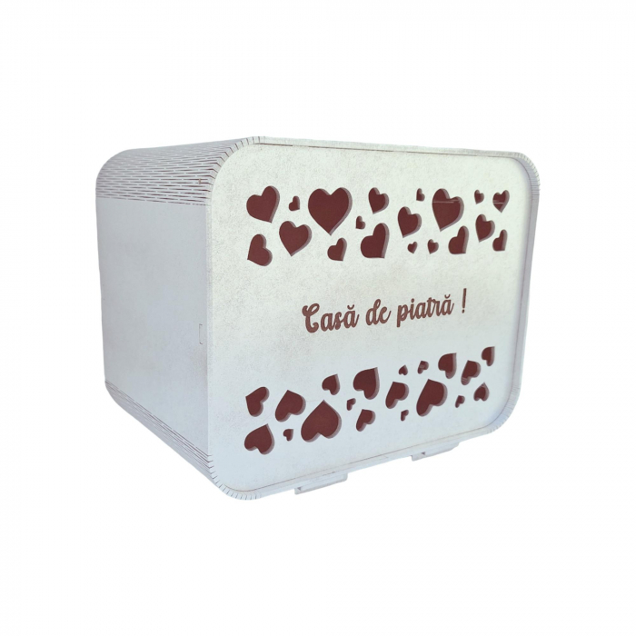 Cutie bani pentru nunta, casa de piatra, HDF, argintiu, 26x16x20cm [5]