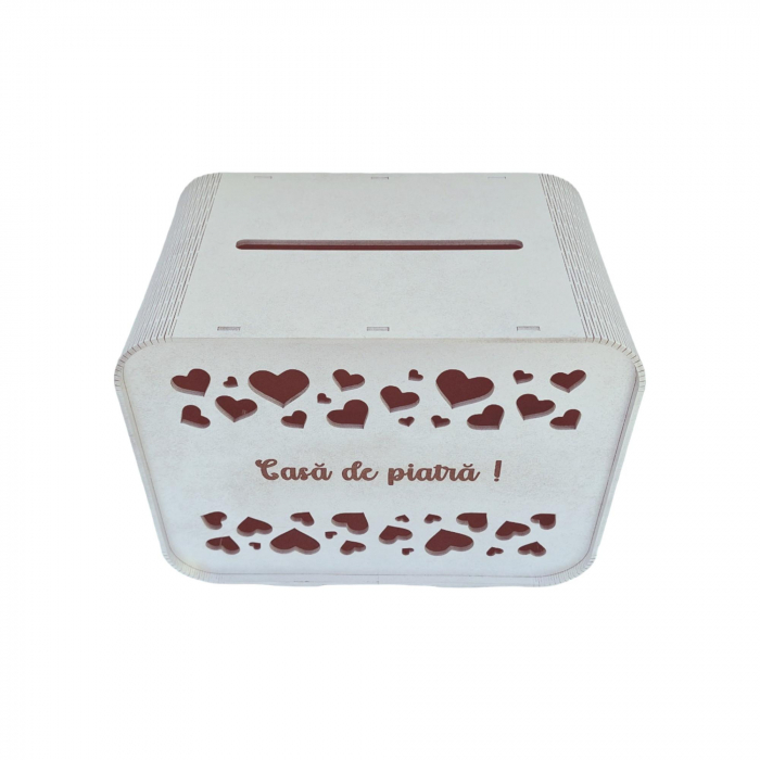 Cutie bani pentru nunta, casa de piatra, HDF, argintiu, 26x16x20cm [7]