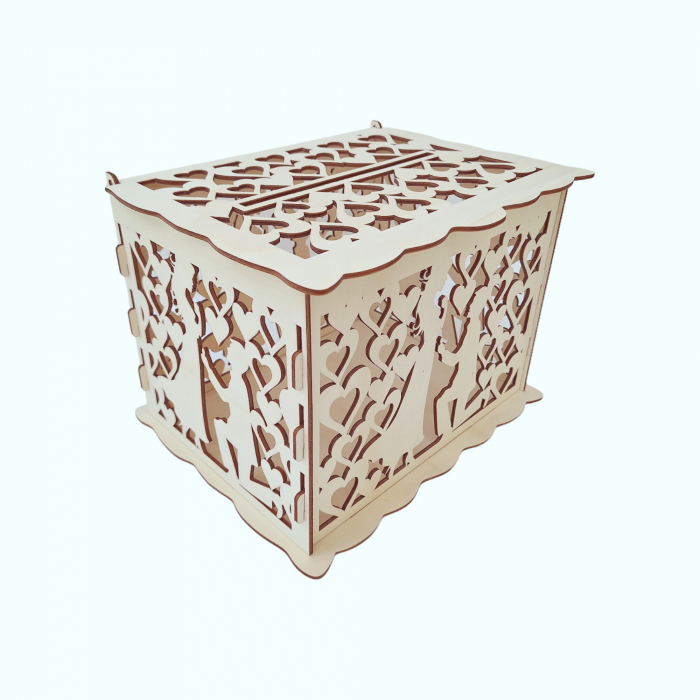 Cutie de dar pentru nunta, cerere in casatorie, lemn, 30x24x22.5cm [3]