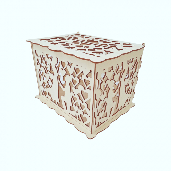 Cutie de dar pentru nunta, cerere in casatorie, lemn, 30x24x22.5cm [5]