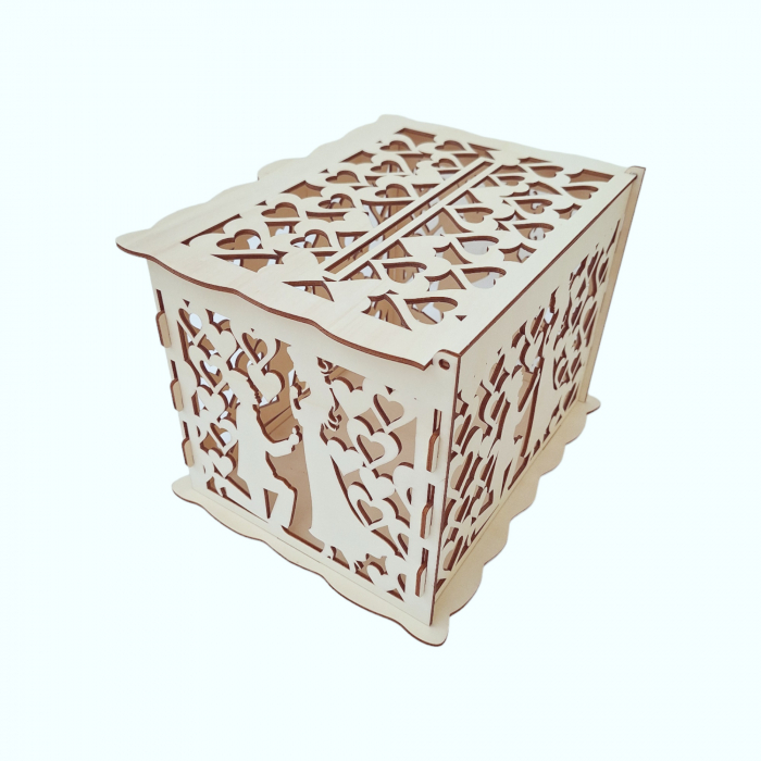 Cutie de dar pentru nunta, cerere in casatorie, lemn, 30x24x22.5cm [6]