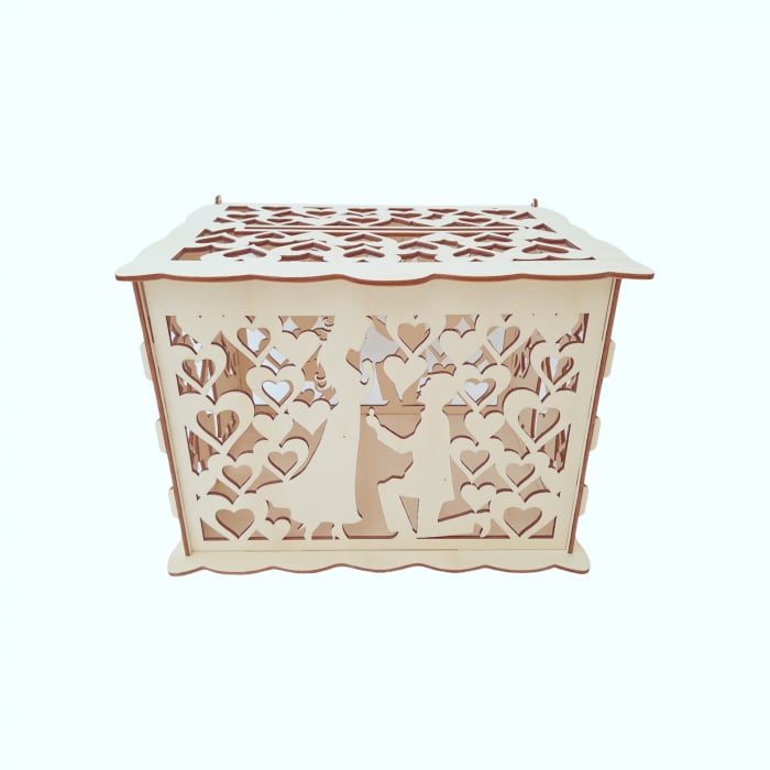 Cutie de dar pentru nunta, cerere in casatorie, lemn, 30x24x22.5cm [2]