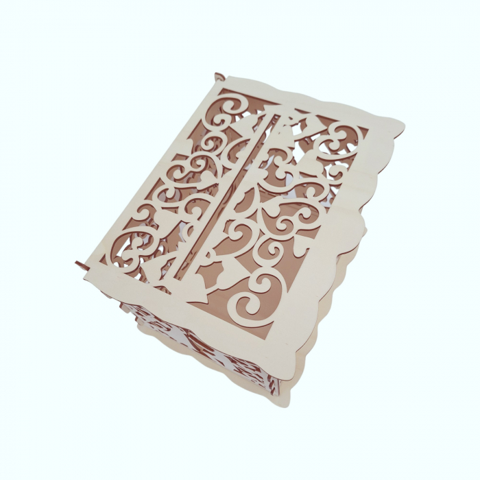 Cutie de dar pentru petrecere de nunta, lemn plop, 30x24x22.5CM [4]