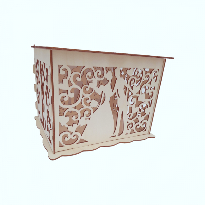 Cutie de dar pentru petrecere de nunta, lemn plop, 30x24x22.5CM [2]