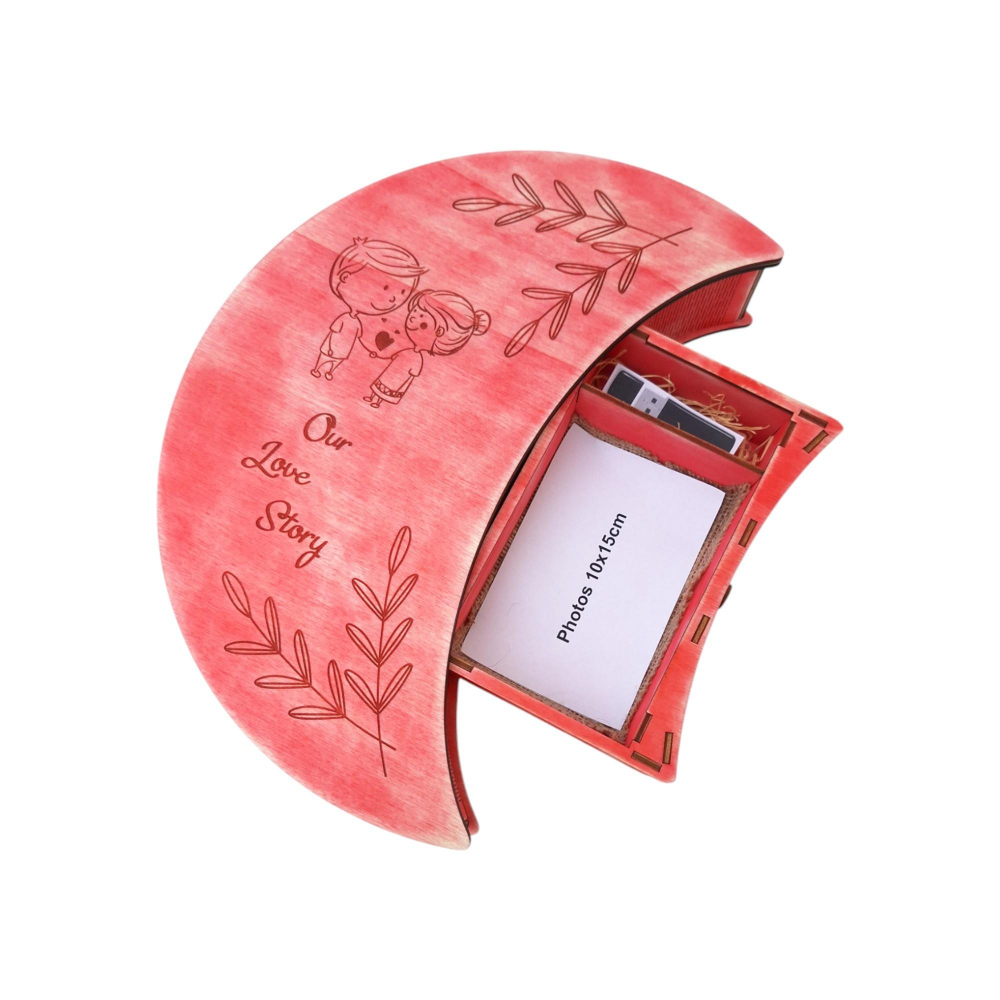 Cutie din lemn pentru poze si memorie USB, roz vintage, 37x25x7CM [4]