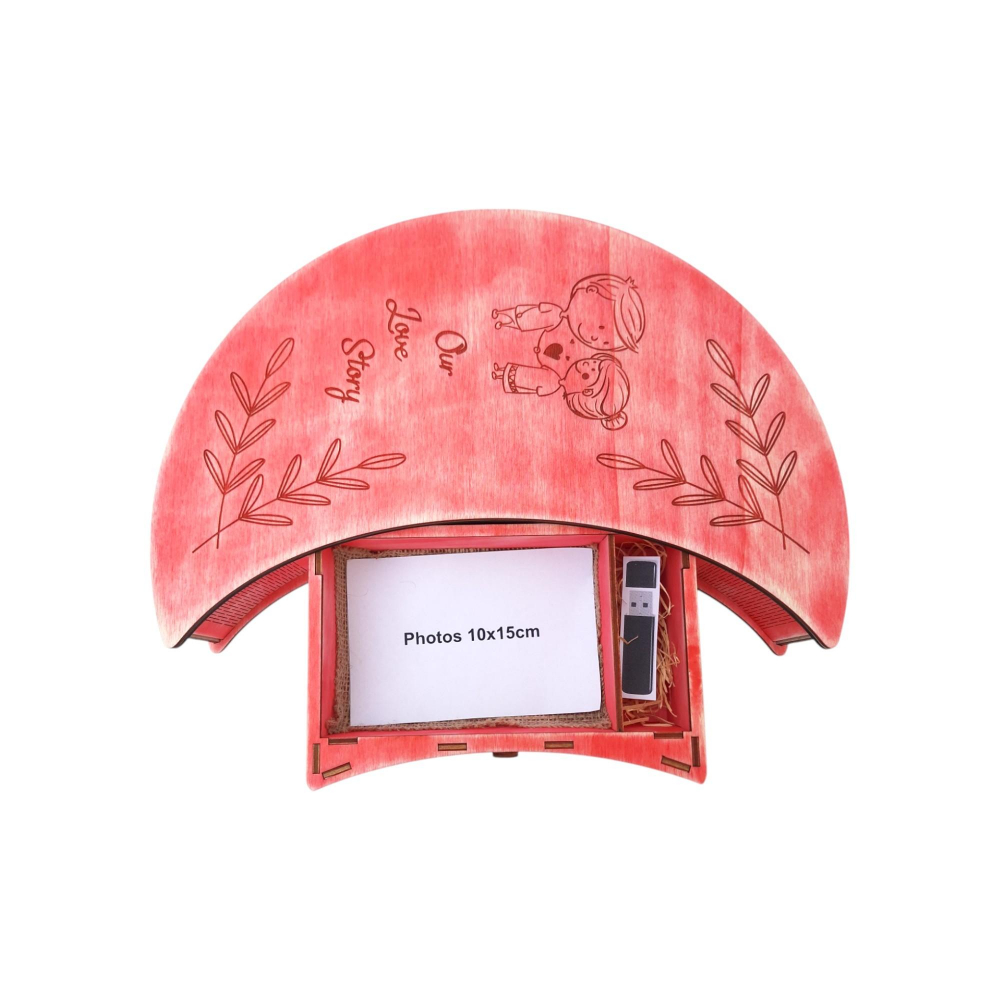 Cutie din lemn pentru poze si memorie USB, roz vintage, 37x25x7CM [3]