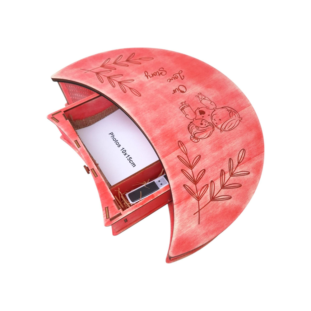 Cutie din lemn pentru poze si memorie USB, roz vintage, 37x25x7CM [6]