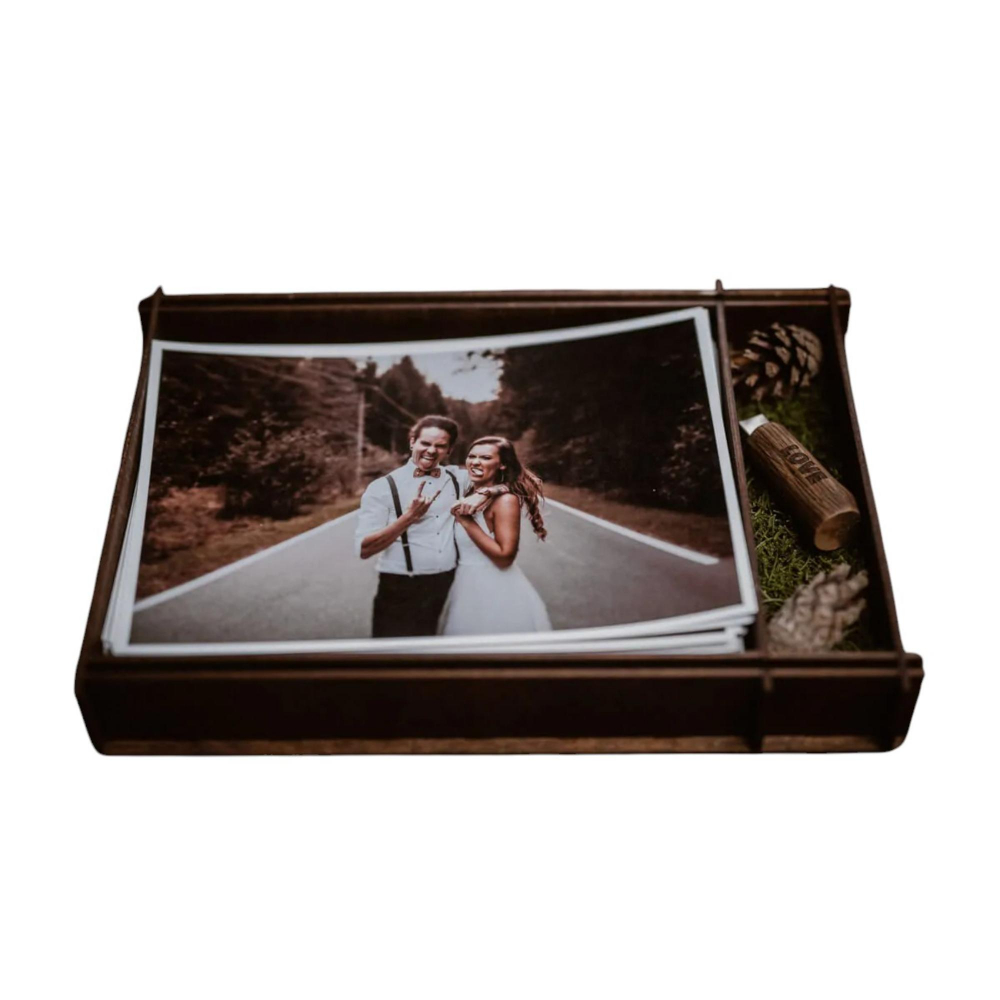 Cutie lemn cu loc pentru poze si stick USB, cutie vintage, 23x14x3.5CM [7]