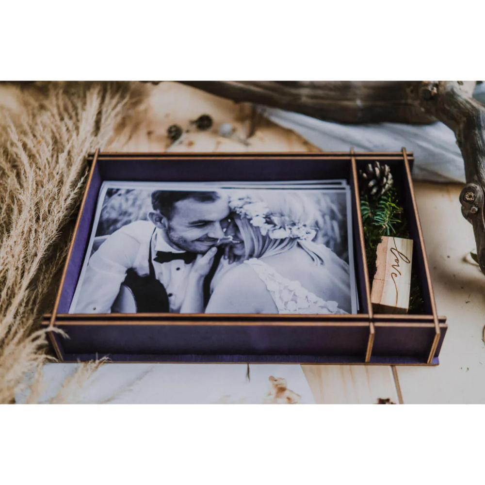 Cutie lemn cu loc pentru poze si stick USB, cutie vintage, 23x14x3.5CM [3]