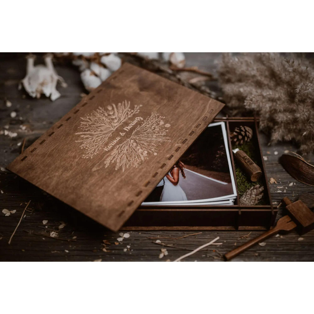 Cutie lemn cu loc pentru poze si stick USB, cutie vintage, 23x14x3.5CM [4]