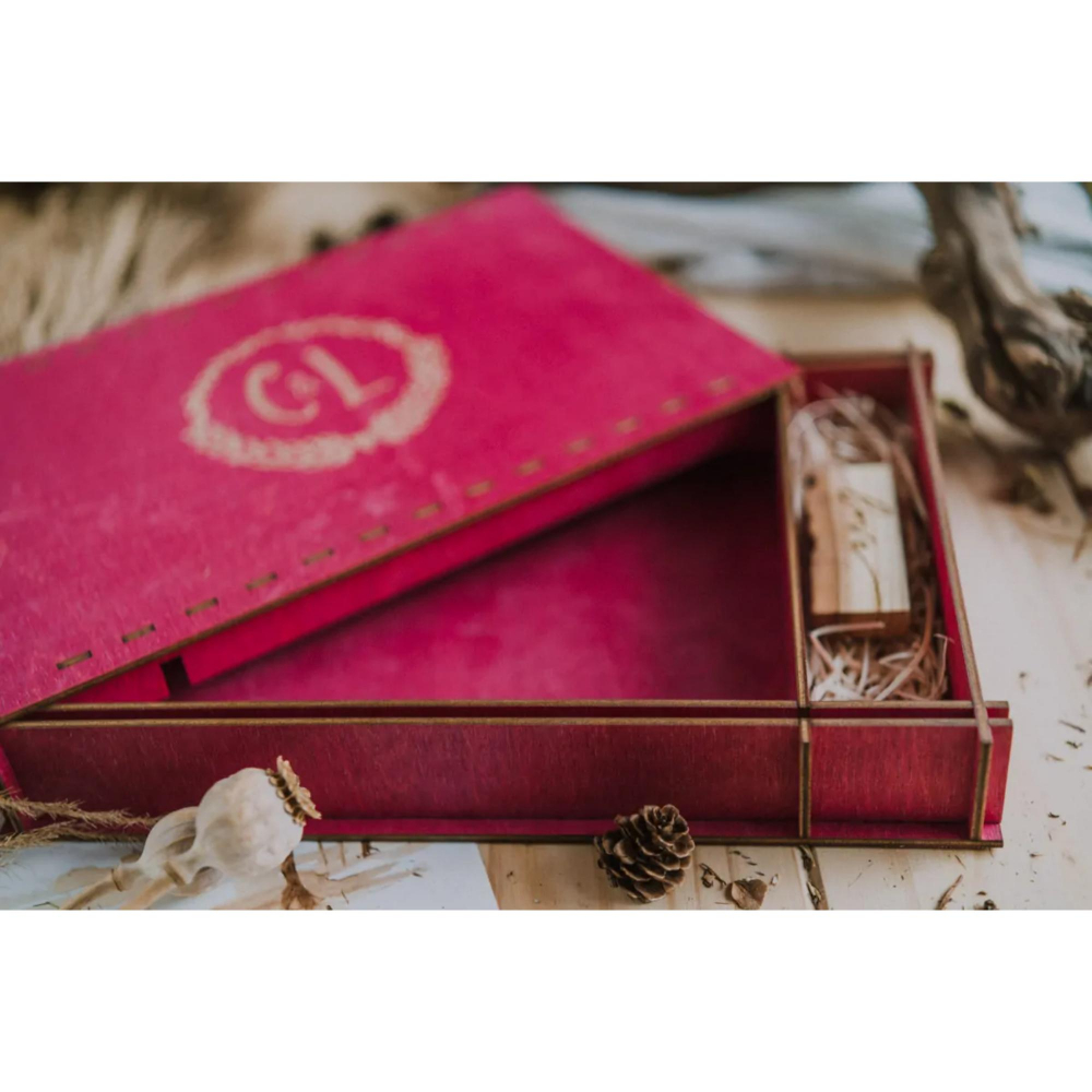 Cutie lemn cu loc pentru poze si stick USB, cutie vintage, 23x14x3.5CM [8]