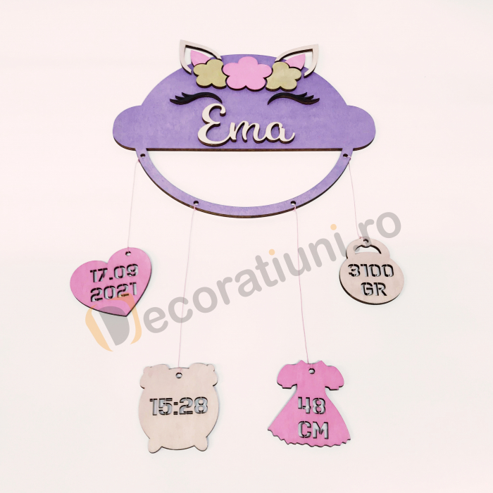 Decor personalizat din lemn pentru copil - model unicorn [3]