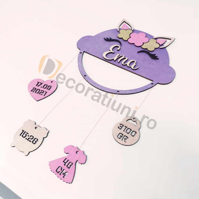 Decor personalizat din lemn pentru copil - model unicorn [2]