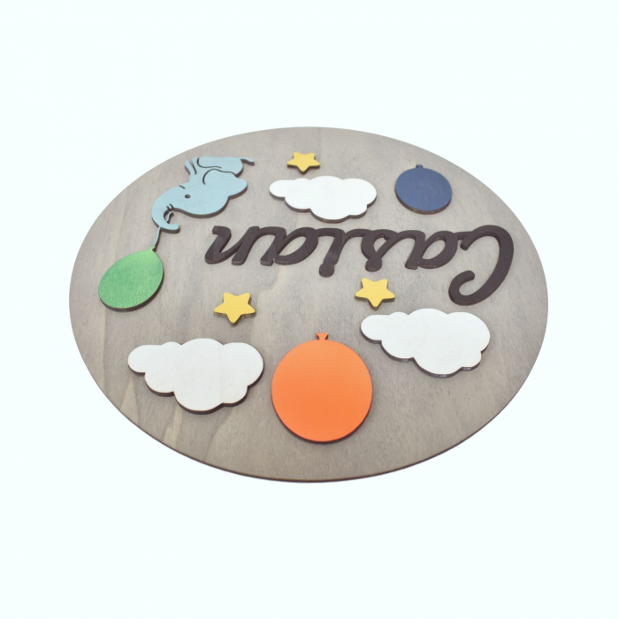 Decoratiune nume bebe din lemn - model cer [2]