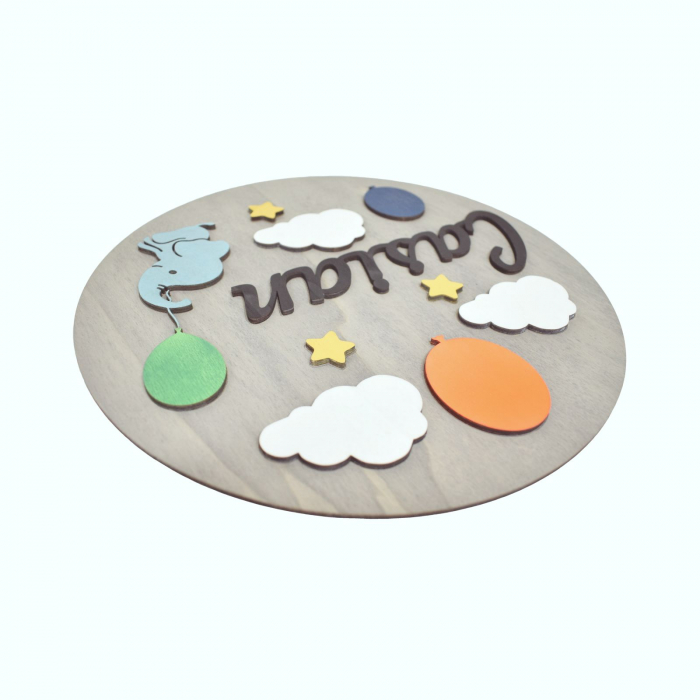 Decoratiune nume bebe din lemn - model cer [4]