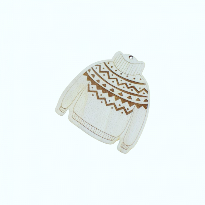 Glob de Craciun din lemn, model pulover traditional, 10x9x0.4cm [2]