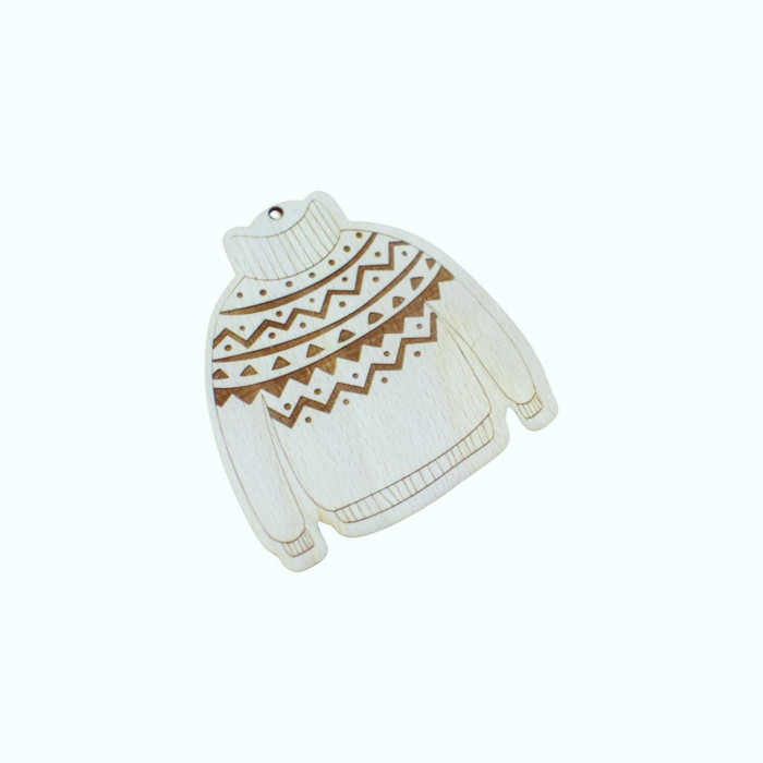 Glob de Craciun din lemn, model pulover traditional, 10x9x0.4cm [3]