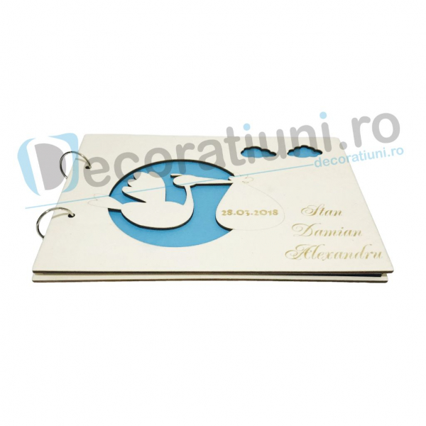 Guestbook din lemn pentru botez - model barza [2]