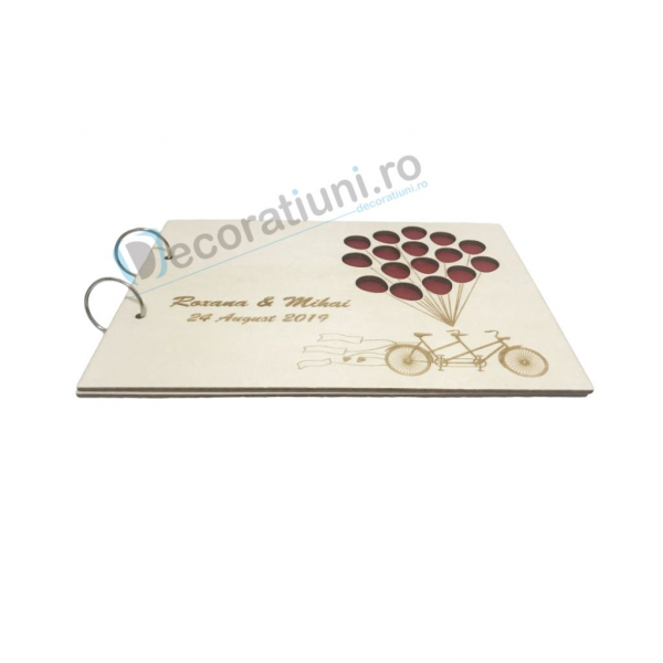 Guestbook din lemn personalizat, guestbook nunta - model bicicleta cu baloane [4]