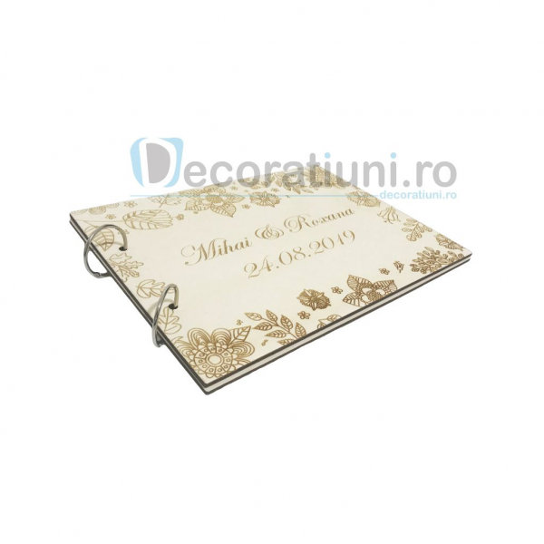 Guestbook din lemn personalizat, guestbook nunta - model cu flori [3]