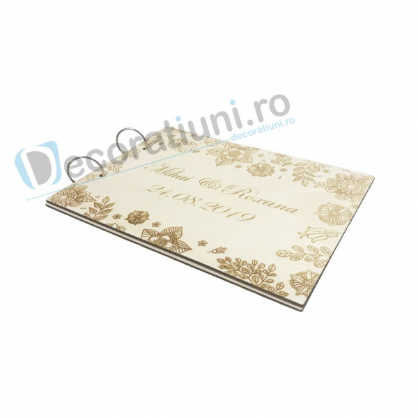 Guestbook din lemn personalizat, guestbook nunta - model cu flori [4]