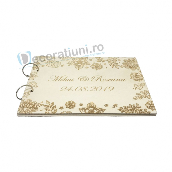 Guestbook din lemn personalizat, guestbook nunta - model cu flori [2]