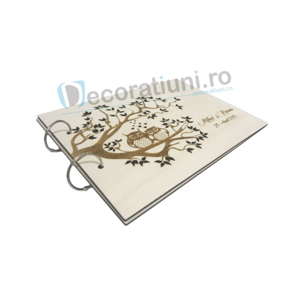 Guestbook din lemn personalizat, guestbook nunta - model pom si bufnite [3]