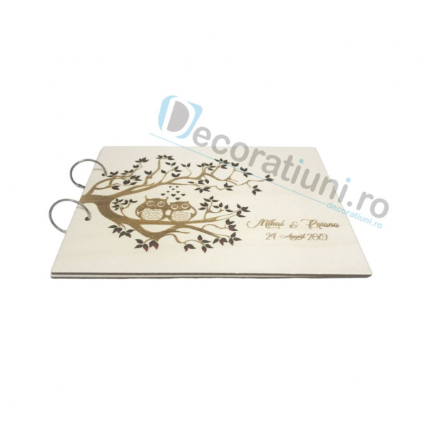 Guestbook din lemn personalizat, guestbook nunta - model pom si bufnite [2]