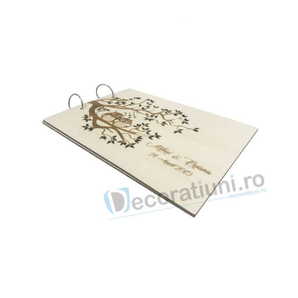 Guestbook din lemn personalizat, guestbook nunta - model pom si bufnite [4]