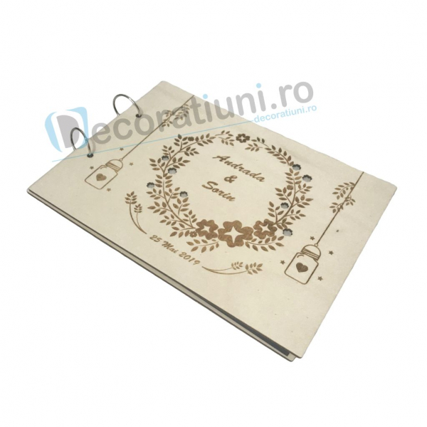 Guestbook din lemn personalizat, guestbook nunta - model ramura cu flori si candele agatate [3]